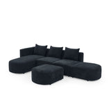 L Shape Sectional Sofa with Right Side Chaise and Ottoman, Modular Sofa, DIY Combination, Loop Yarn Fabric, Black - Home Elegance USA