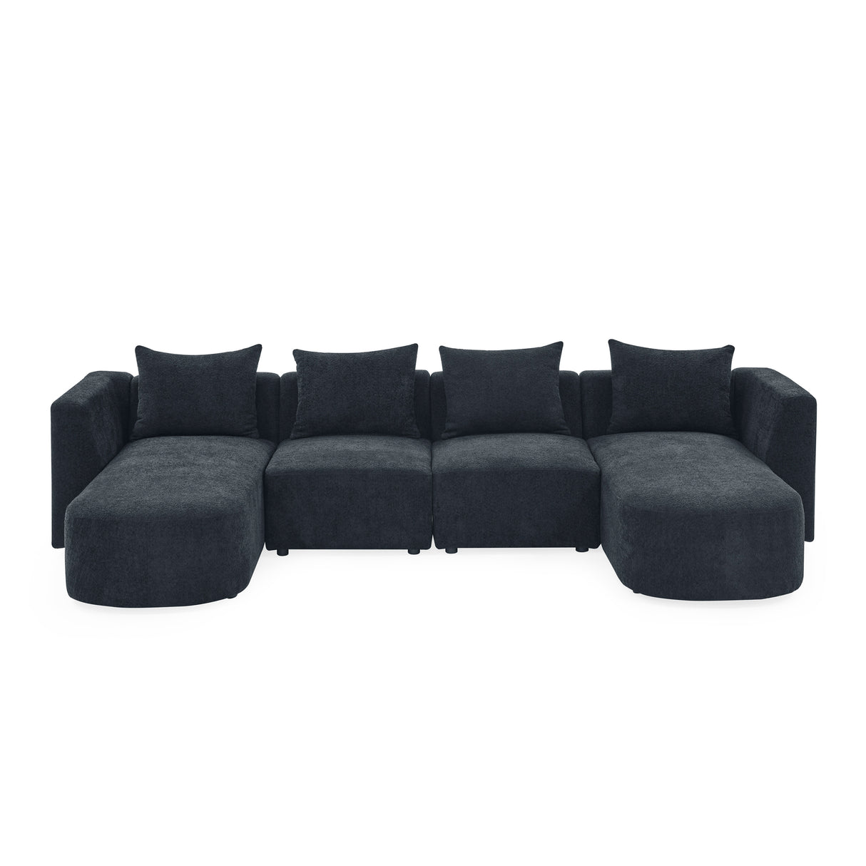 U Shape Sectional Sofa including Two Single Seats and Two Chaises, Modular Sofa, DIY Combination, Loop Yarn Fabric, Black - Home Elegance USA