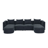 U Shape Sectional Sofa including Two Single Seats and Two Chaises, Modular Sofa, DIY Combination, Loop Yarn Fabric, Black - Home Elegance USA