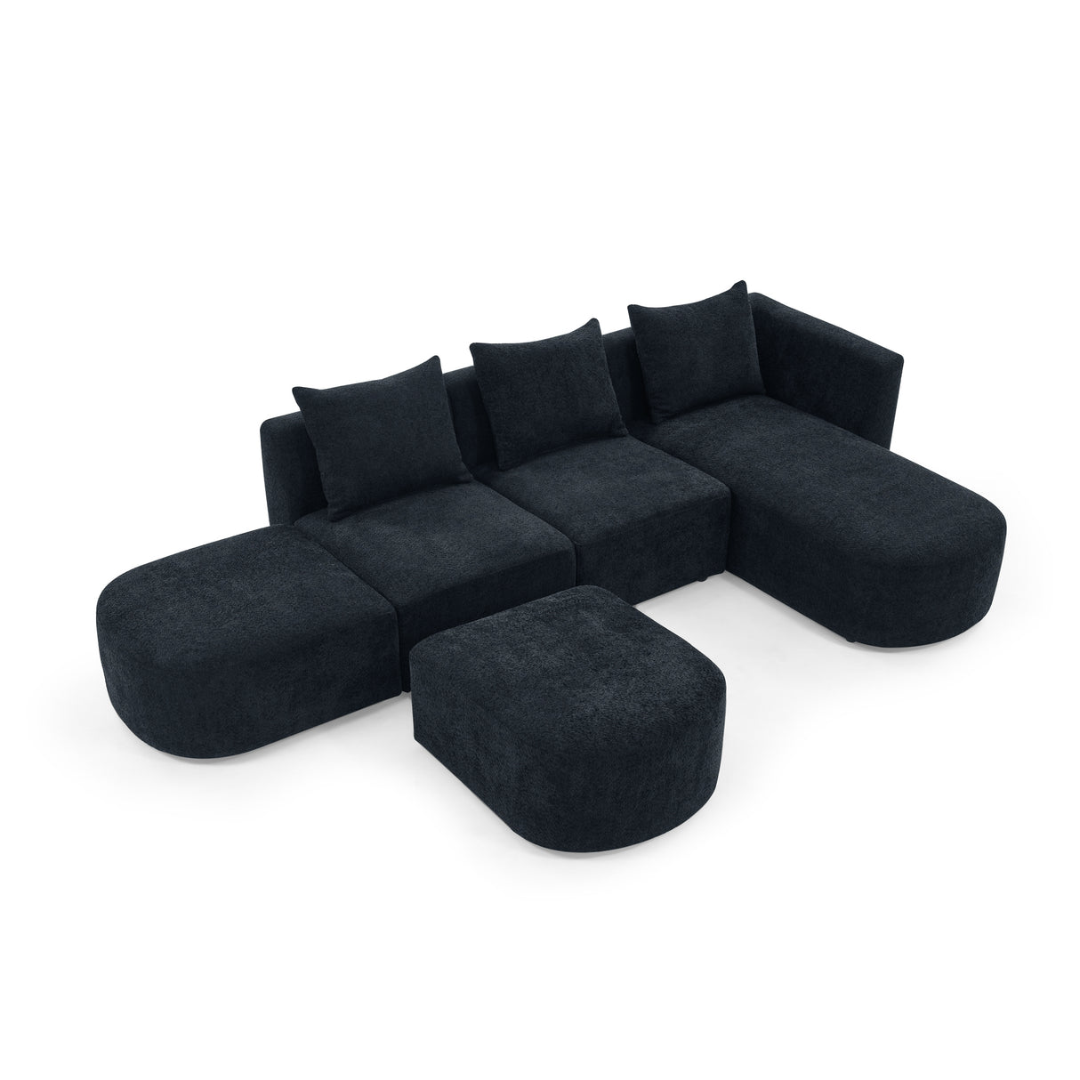 L Shape Sectional Sofa with Right Side Chaise and Ottoman, Modular Sofa, DIY Combination, Loop Yarn Fabric, Black - Home Elegance USA