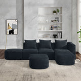 L Shape Sectional Sofa with Right Side Chaise and Ottoman, Modular Sofa, DIY Combination, Loop Yarn Fabric, Black - Home Elegance USA