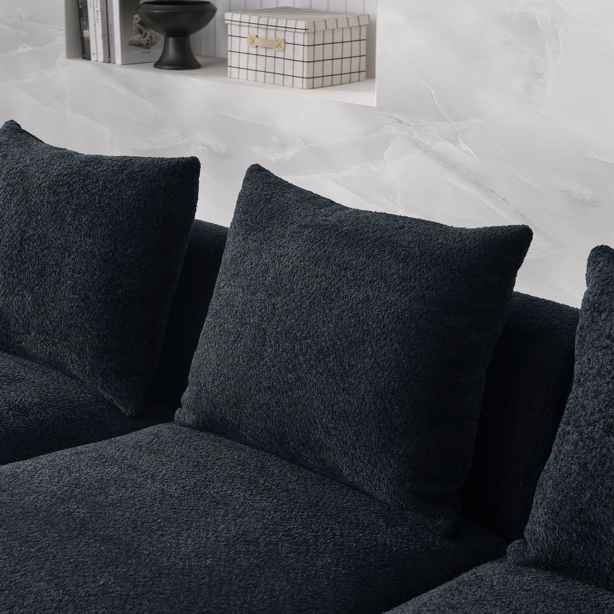 U Shape Sectional Sofa including Two Single Seats and Two Chaises, Modular Sofa, DIY Combination, Loop Yarn Fabric, Black - Home Elegance USA