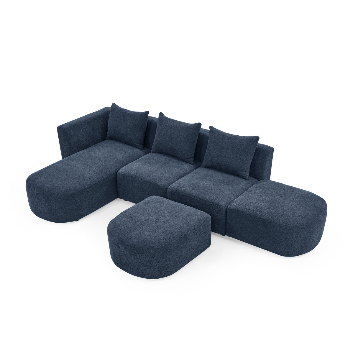 L Shape Sectional Sofa including Two Single Seats, Left Side Chaise and Two Ottomans, Modular Sofa, DIY Combination, Loop Yarn Fabric, Navy - Home Elegance USA