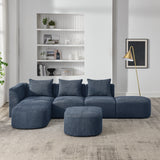 L Shape Sectional Sofa including Two Single Seats, Left Side Chaise and Two Ottomans, Modular Sofa, DIY Combination, Loop Yarn Fabric, Navy - Home Elegance USA