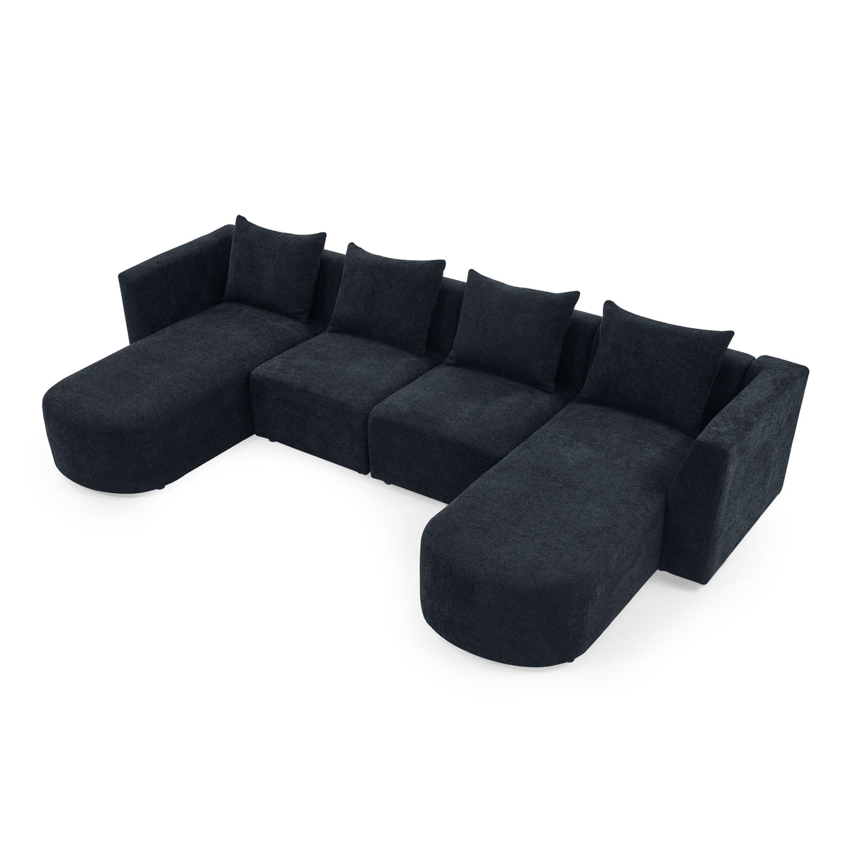 U Shape Sectional Sofa including Two Single Seats and Two Chaises, Modular Sofa, DIY Combination, Loop Yarn Fabric, Black - Home Elegance USA