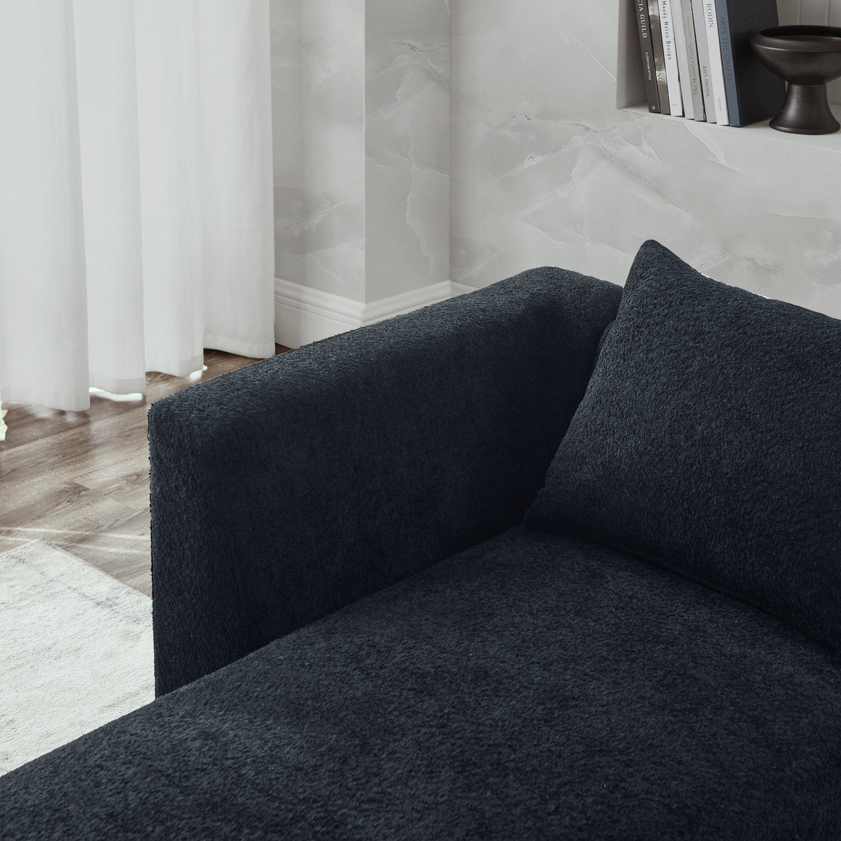 L Shape Sectional Sofa including Two Single Seats, Left Side Chaise and Two Ottomans, Modular Sofa, DIY Combination, Loop Yarn Fabric, Black - Home Elegance USA