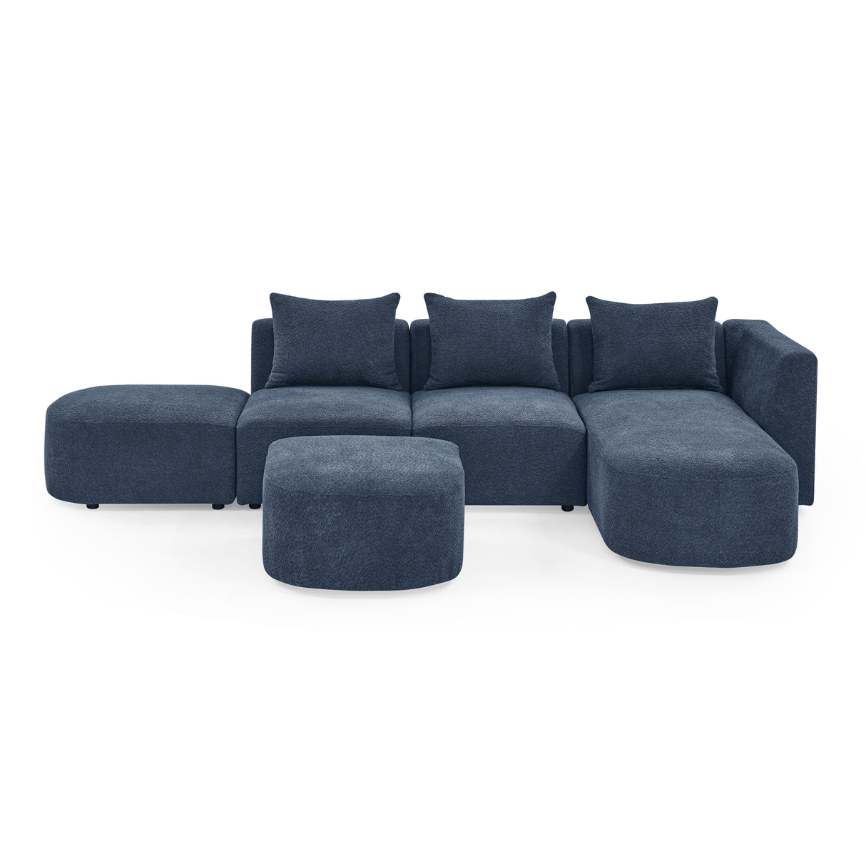 L Shape Sectional Sofa with Right Side Chaise and Ottoman, Modular Sofa, DIY Combination, Loop Yarn Fabric, Navy - Home Elegance USA