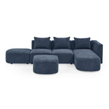 L Shape Sectional Sofa with Right Side Chaise and Ottoman, Modular Sofa, DIY Combination, Loop Yarn Fabric, Navy - Home Elegance USA