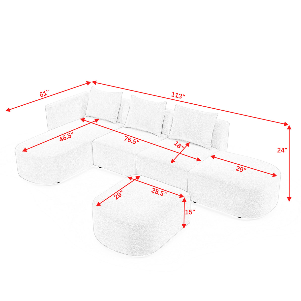 L Shape Sectional Sofa with Left Side Chaise and Ottoman, Modular Sofa, DIY Combination, Loop Yarn Fabric, Beige - Home Elegance USA