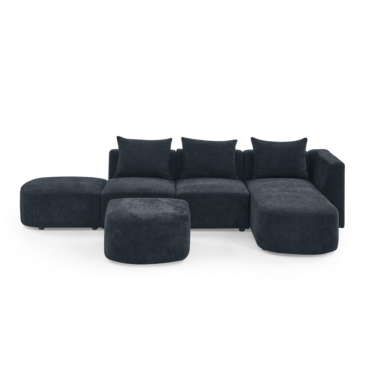 L Shape Sectional Sofa with Right Side Chaise and Ottoman, Modular Sofa, DIY Combination, Loop Yarn Fabric, Black - Home Elegance USA