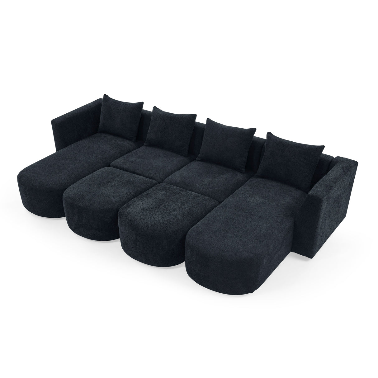 U Shape Sectional Sofa including Two Single Seat, Two Chaises and Two Ottomans, Modular Sofa, DIY Combination, Loop Yarn Fabric, Black - Home Elegance USA