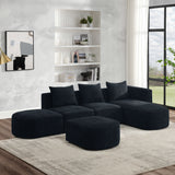L Shape Sectional Sofa with Right Side Chaise and Ottoman, Modular Sofa, DIY Combination, Loop Yarn Fabric, Black - Home Elegance USA