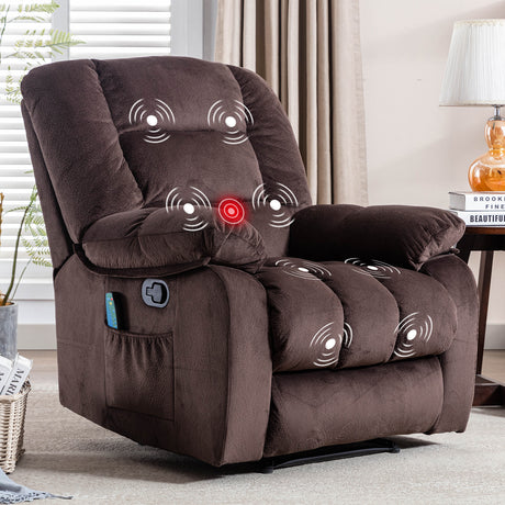 Overstuffed Massage Recliner Chairs with Heat and Vibration, Soft Fabric Single Manual Reclining Chair for Living Room Bedroom  (Brown) Home Elegance USA