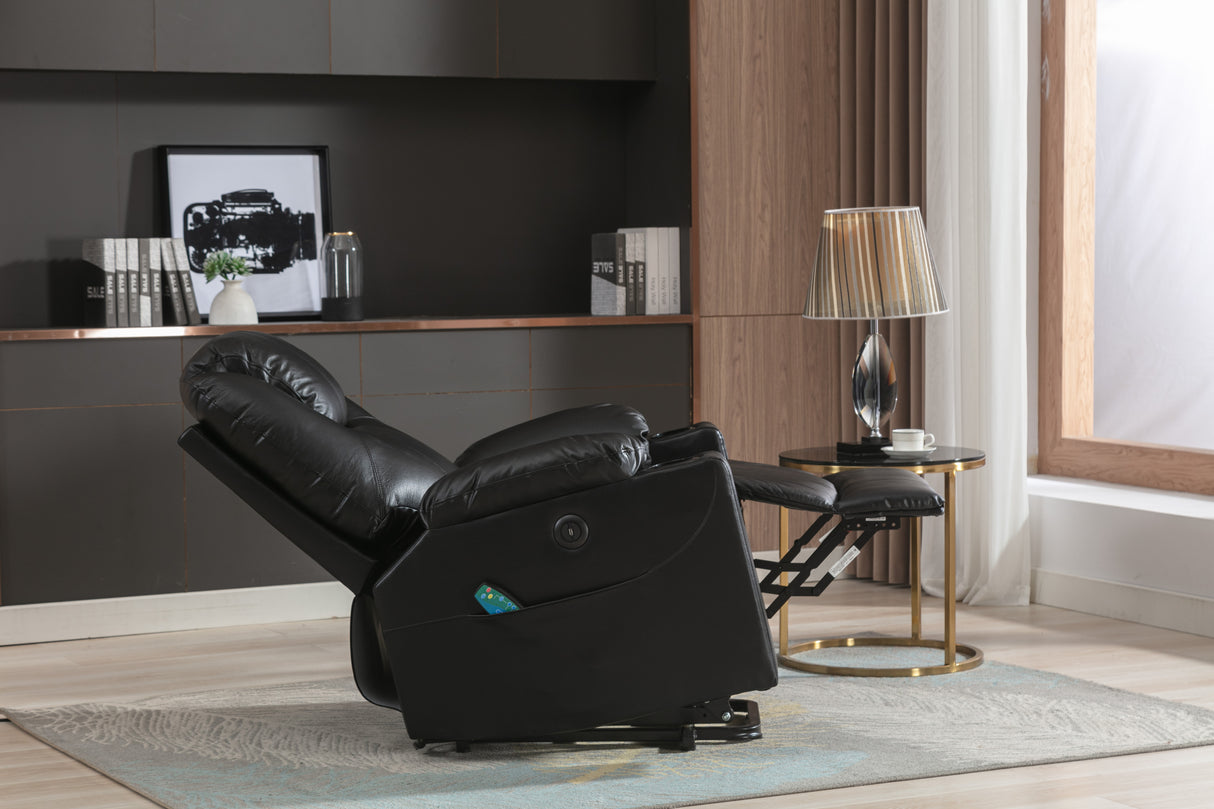 Leather Electric Lift Recliner for the Elderly with Massage and Heat, Power Lift Chair, with Breathable microporous Leather, USB Ports, 2 Cup Holders, Sofa suitable for living room&bed room, Black Home Elegance USA