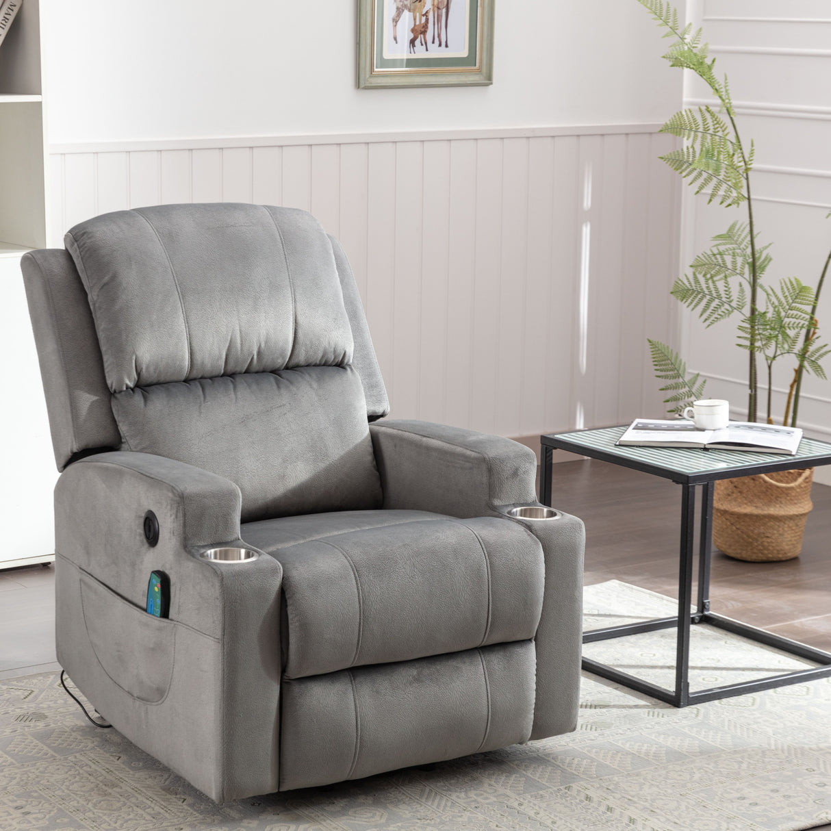 Electric Lift Recliner for the Elderly with Massage Therapy and Heat, Power Lift Chair, with 2 Cupholders, Sofa sSuitable for Living Room& Bed Room, Grey Home Elegance USA