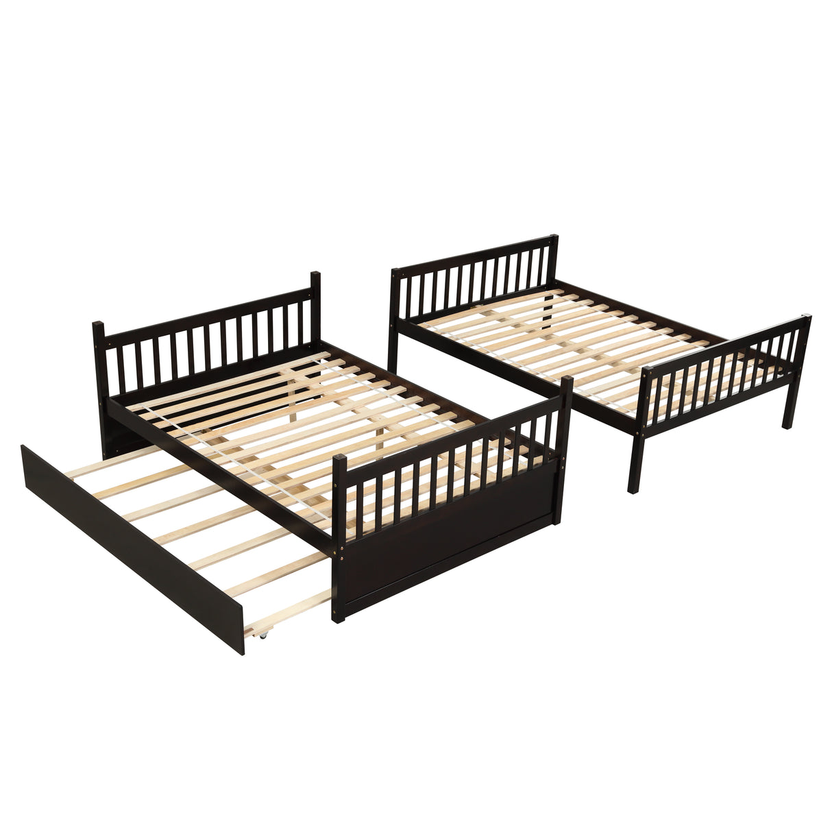 Full Over Full Bunk Bed with Trundle,Espresso - Home Elegance USA