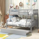 Twin Over Full Bunk Bed with Trundle, Convertible into 2 Beds, the Bunk Bed with Ladder and Safety Rails for Kids, Teens, Adults, Grey (Old Sku:W504S00029) - Home Elegance USA