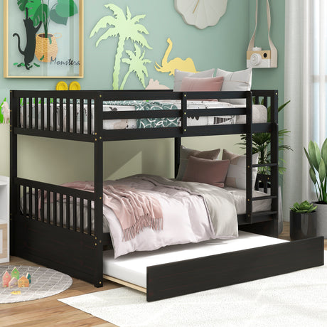 Full Over Full Bunk Bed with Trundle,Espresso - Home Elegance USA