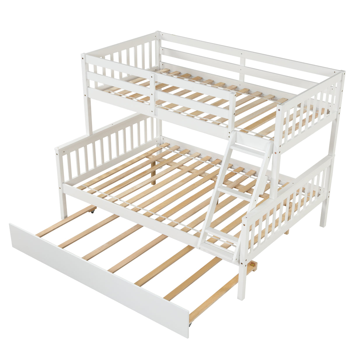 Twin Over Full Bunk Bed with Trundle, Convertible into 2 Beds, the Bunk Bed with Ladder and Safety Rails for Kids, Teens, Adults, White (Old Sku:W504S00030) - Home Elegance USA