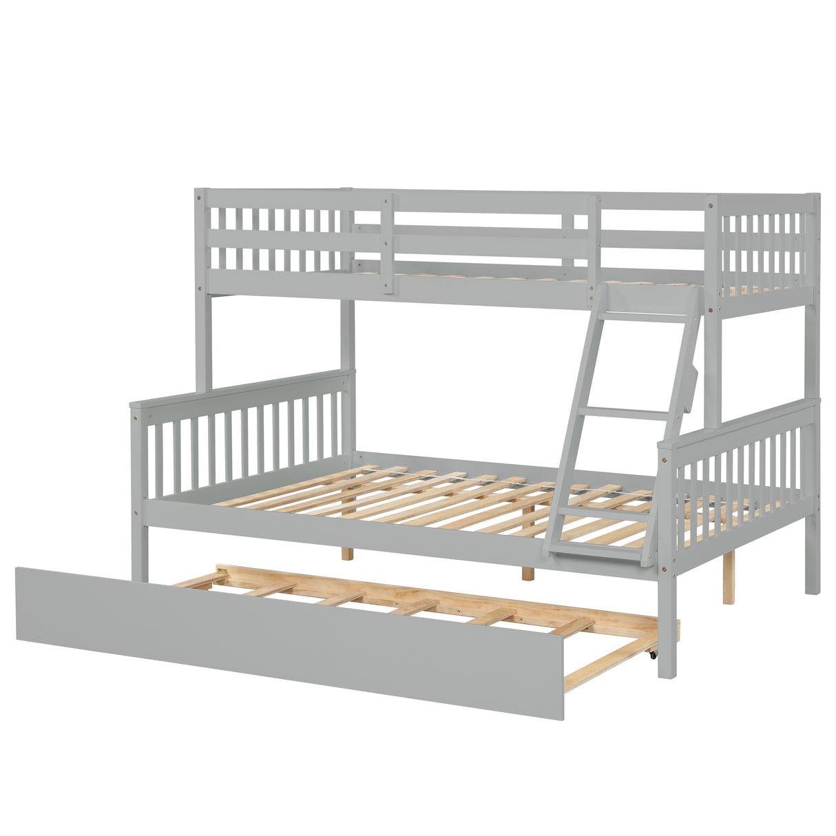 Twin Over Full Bunk Bed with Trundle, Convertible into 2 Beds, the Bunk Bed with Ladder and Safety Rails for Kids, Teens, Adults, Grey (Old Sku:W504S00029) - Home Elegance USA