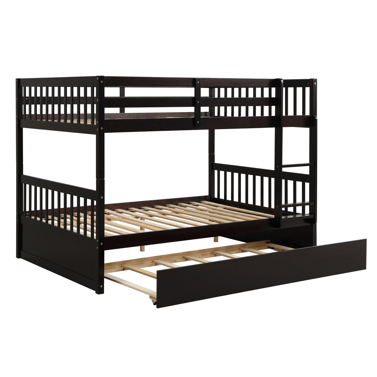 Full Over Full Bunk Bed with Trundle,Espresso - Home Elegance USA