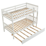 Twin Over Twin Bunk Beds with Trundle, Solid Wood Trundle Bed Frame with Safety Rail and Ladder, Kids/Teens Bedroom, Guest Room Furniture, Can Be converted into 2 Beds, White (Old Sku:W504S00028) - Home Elegance USA