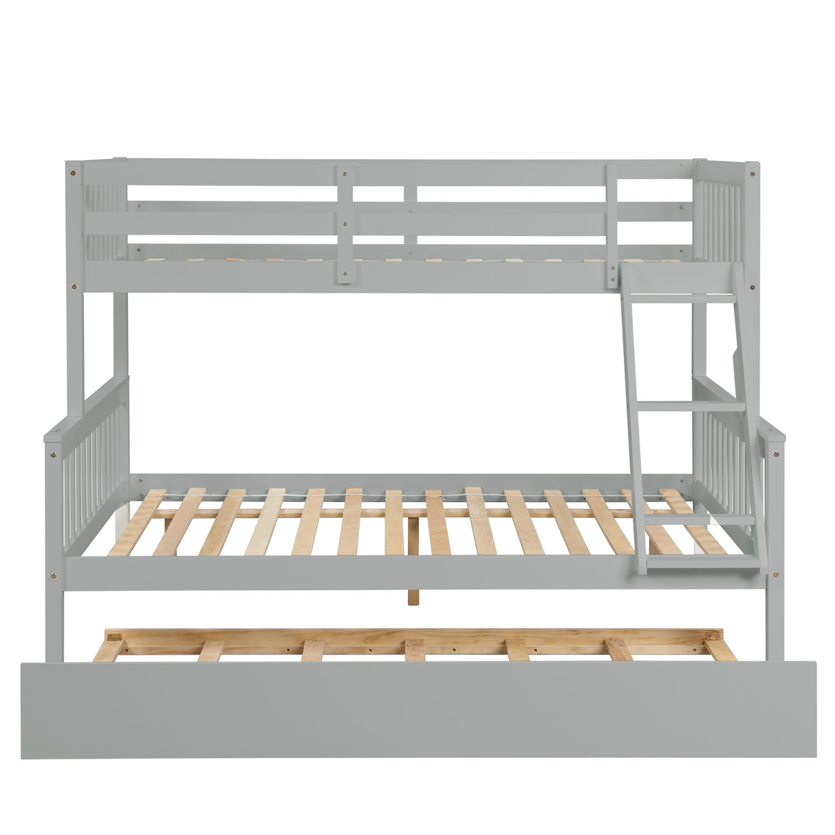 Twin Over Full Bunk Bed with Trundle, Convertible into 2 Beds, the Bunk Bed with Ladder and Safety Rails for Kids, Teens, Adults, Grey (Old Sku:W504S00029) - Home Elegance USA