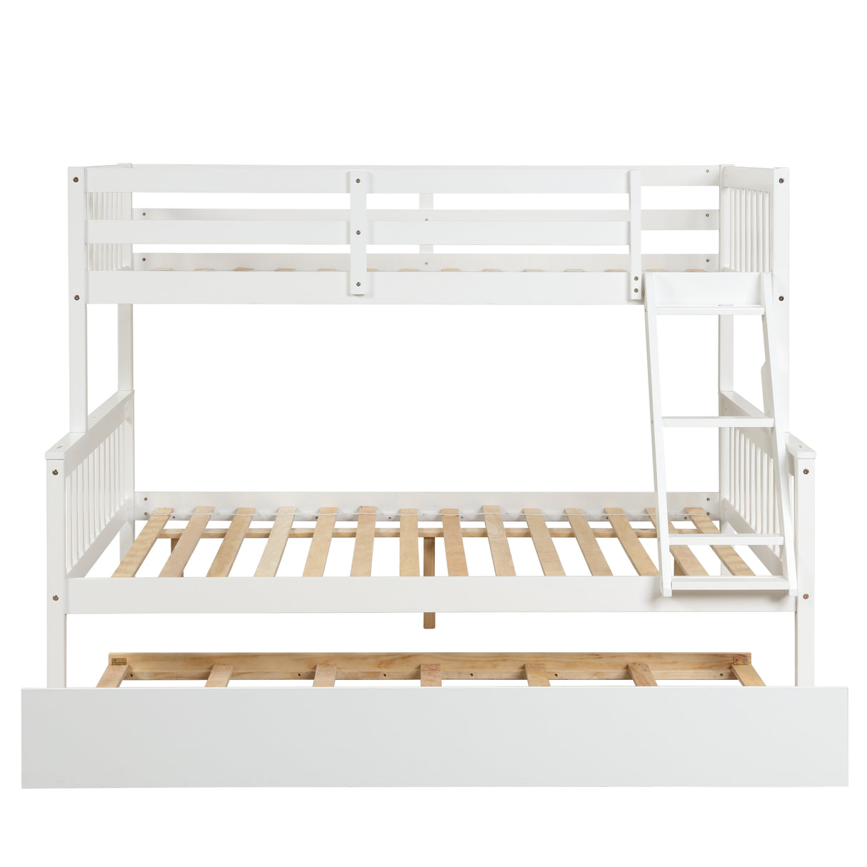 Twin Over Full Bunk Bed with Trundle, Convertible into 2 Beds, the Bunk Bed with Ladder and Safety Rails for Kids, Teens, Adults, White (Old Sku:W504S00030) - Home Elegance USA