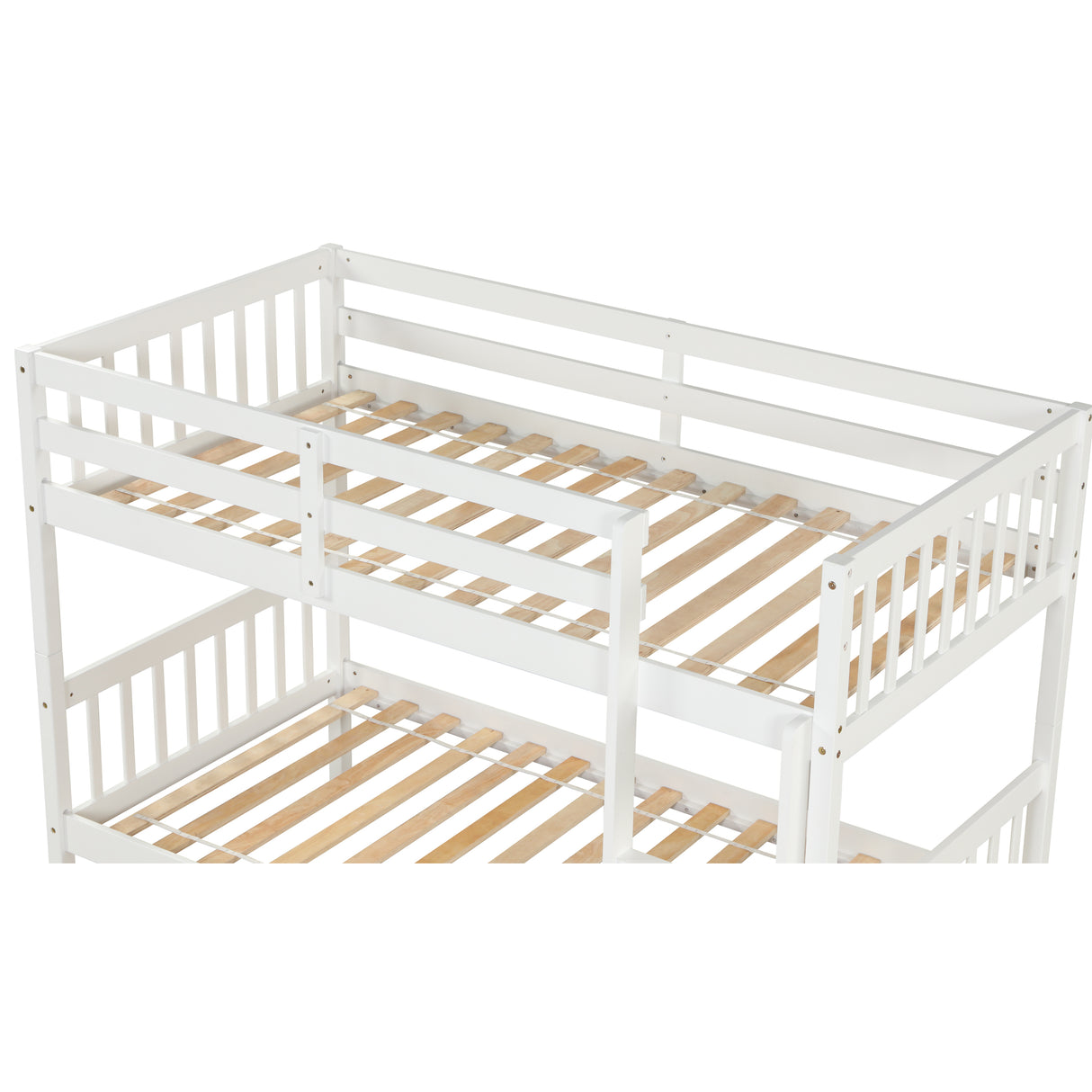 Twin Over Twin Bunk Beds with Trundle, Solid Wood Trundle Bed Frame with Safety Rail and Ladder, Kids/Teens Bedroom, Guest Room Furniture, Can Be converted into 2 Beds, White (Old Sku:W504S00028) - Home Elegance USA