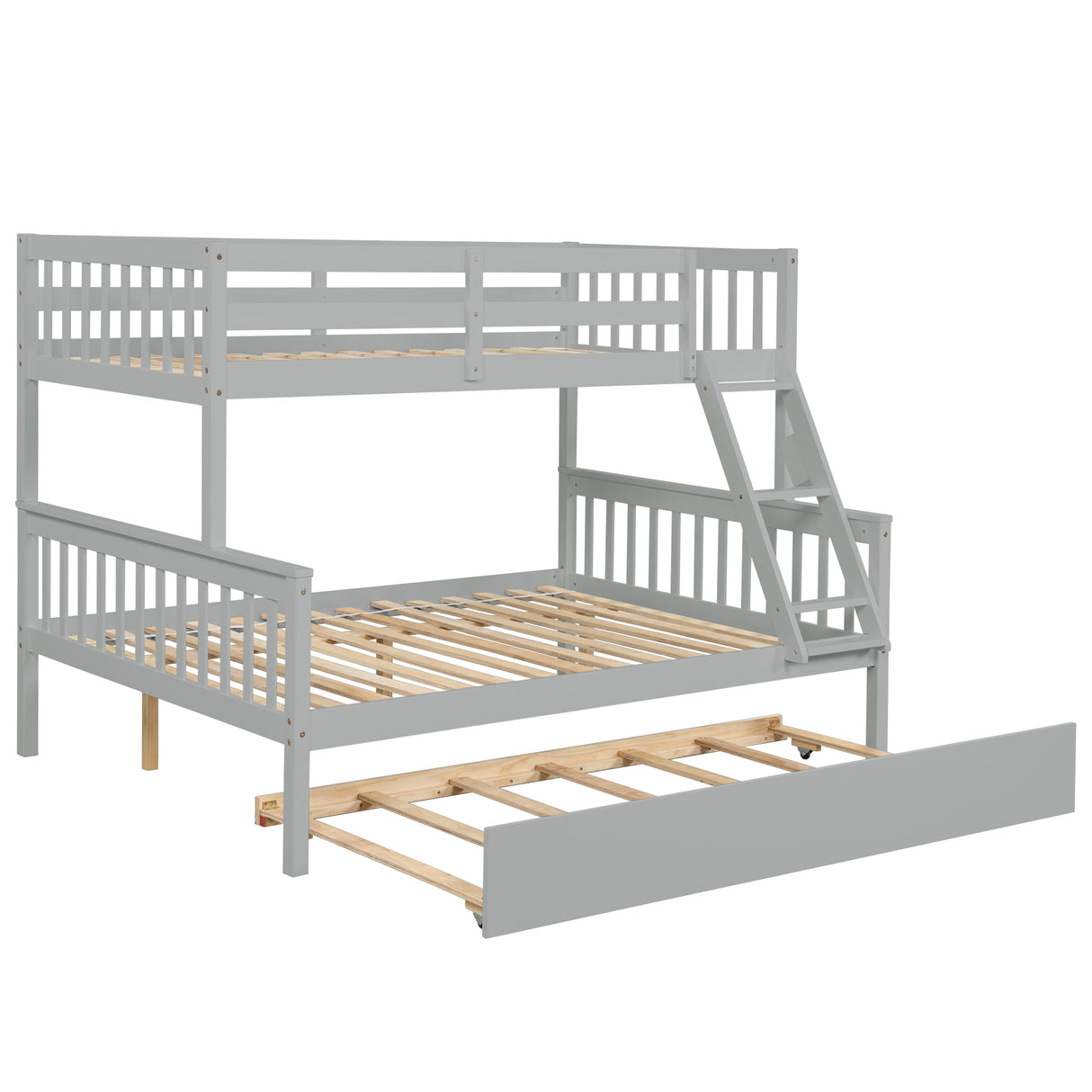 Twin Over Full Bunk Bed with Trundle, Convertible into 2 Beds, the Bunk Bed with Ladder and Safety Rails for Kids, Teens, Adults, Grey (Old Sku:W504S00029) - Home Elegance USA