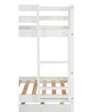 Twin Over Twin Bunk Beds with Trundle, Solid Wood Trundle Bed Frame with Safety Rail and Ladder, Kids/Teens Bedroom, Guest Room Furniture, Can Be converted into 2 Beds, White (Old Sku:W504S00028) - Home Elegance USA