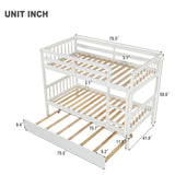 Twin Over Twin Bunk Beds with Trundle, Solid Wood Trundle Bed Frame with Safety Rail and Ladder, Kids/Teens Bedroom, Guest Room Furniture, Can Be converted into 2 Beds, White (Old Sku:W504S00028) - Home Elegance USA