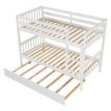 Twin Over Twin Bunk Beds with Trundle, Solid Wood Trundle Bed Frame with Safety Rail and Ladder, Kids/Teens Bedroom, Guest Room Furniture, Can Be converted into 2 Beds, White (Old Sku:W504S00028) - Home Elegance USA