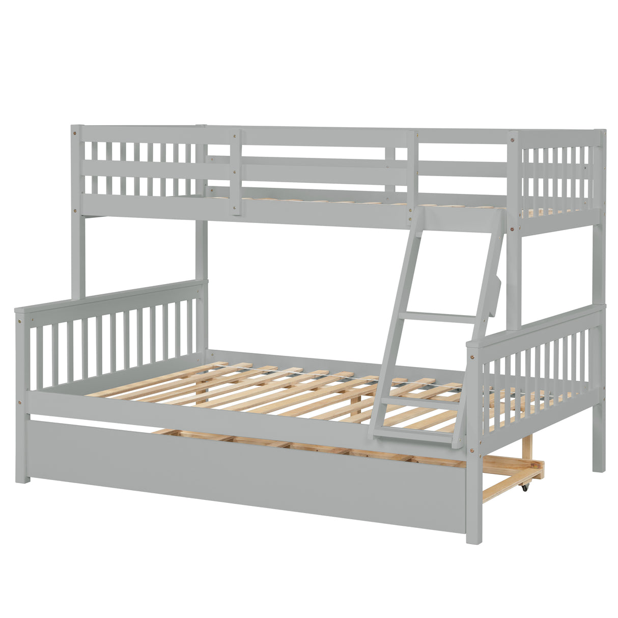 Twin Over Full Bunk Bed with Trundle, Convertible into 2 Beds, the Bunk Bed with Ladder and Safety Rails for Kids, Teens, Adults, Grey (Old Sku:W504S00029) - Home Elegance USA