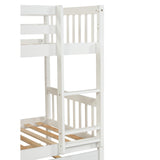 Twin Over Twin Bunk Beds with Trundle, Solid Wood Trundle Bed Frame with Safety Rail and Ladder, Kids/Teens Bedroom, Guest Room Furniture, Can Be converted into 2 Beds, White (Old Sku:W504S00028) - Home Elegance USA