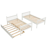 Twin Over Twin Bunk Beds with Trundle, Solid Wood Trundle Bed Frame with Safety Rail and Ladder, Kids/Teens Bedroom, Guest Room Furniture, Can Be converted into 2 Beds, White (Old Sku:W504S00028) - Home Elegance USA