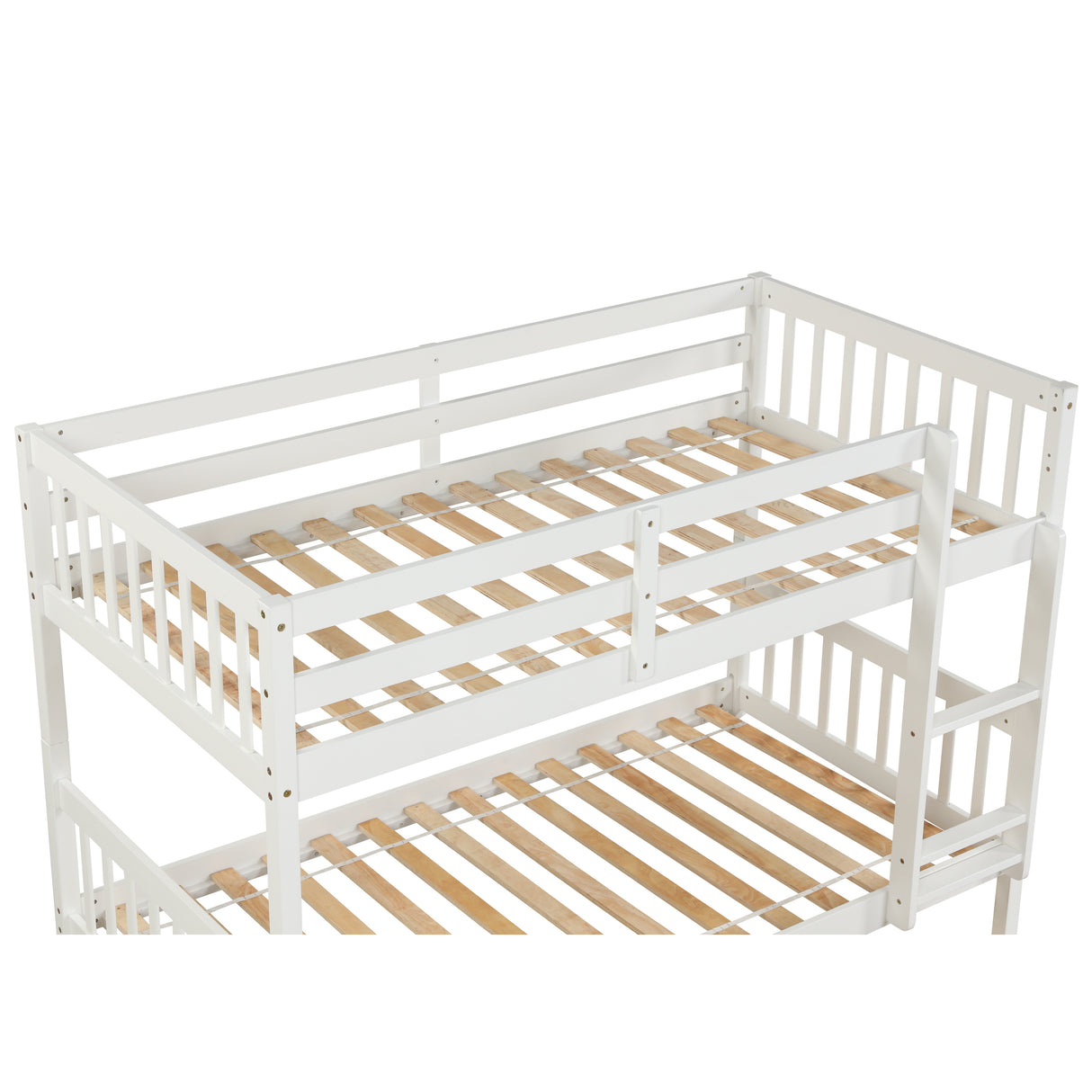 Twin Over Twin Bunk Beds with Trundle, Solid Wood Trundle Bed Frame with Safety Rail and Ladder, Kids/Teens Bedroom, Guest Room Furniture, Can Be converted into 2 Beds, White (Old Sku:W504S00028) - Home Elegance USA