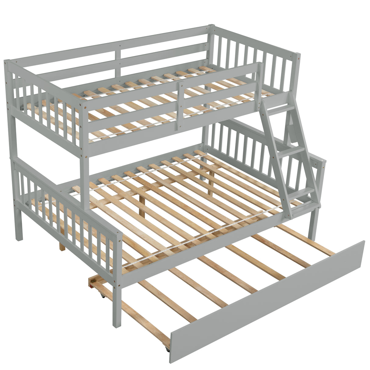 Twin Over Full Bunk Bed with Trundle, Convertible into 2 Beds, the Bunk Bed with Ladder and Safety Rails for Kids, Teens, Adults, Grey (Old Sku:W504S00029) - Home Elegance USA