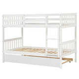 Twin Over Twin Bunk Beds with Trundle, Solid Wood Trundle Bed Frame with Safety Rail and Ladder, Kids/Teens Bedroom, Guest Room Furniture, Can Be converted into 2 Beds, White (Old Sku:W504S00028) - Home Elegance USA