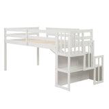 Loft Bed with Staircase, Storage, Slide, Twin size, Full-length Safety Guardrails, No Box Spring Needed, White (Old Sku:W504S00004) - Home Elegance USA