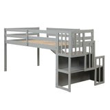 Loft Bed with Staircase, Storage, Slide, Twin size, Full-length Safety Guardrails, No Box Spring Needed, Grey (Old Sku:W504S00005) - Home Elegance USA