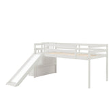 Loft Bed with Staircase, Storage, Slide, Twin size, Full-length Safety Guardrails, No Box Spring Needed, White (Old Sku:W504S00004) - Home Elegance USA