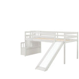 Loft Bed with Staircase, Storage, Slide, Twin size, Full-length Safety Guardrails, No Box Spring Needed, White (Old Sku:W504S00004) - Home Elegance USA