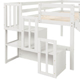 Loft Bed with Staircase, Storage, Slide, Twin size, Full-length Safety Guardrails, No Box Spring Needed, White (Old Sku:W504S00004) - Home Elegance USA