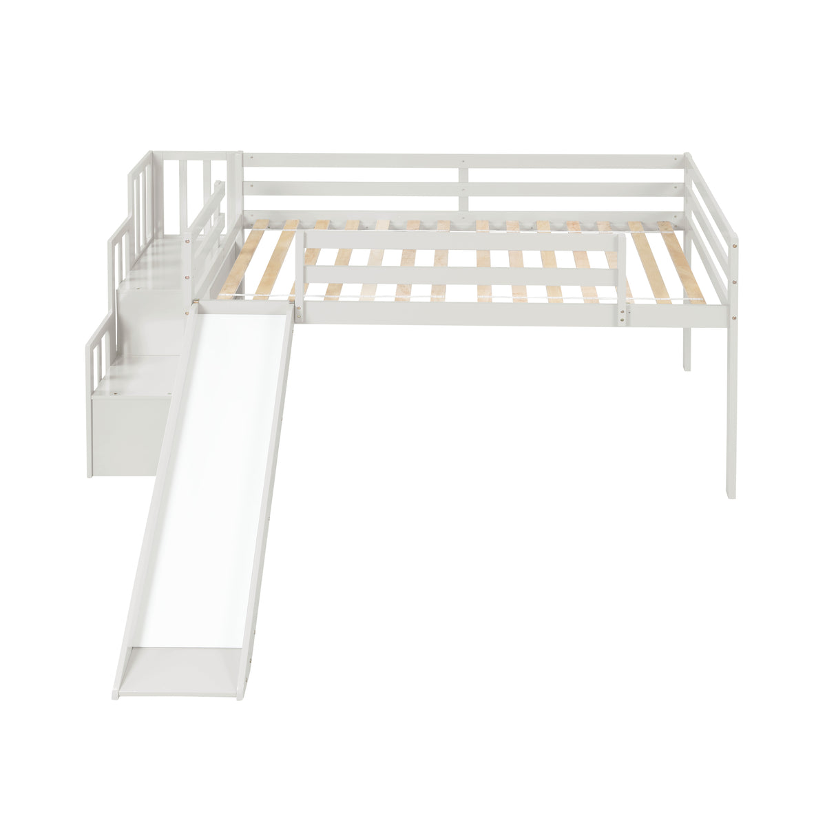 Loft Bed with Staircase, Storage, Slide, Twin size, Full-length Safety Guardrails, No Box Spring Needed, White (Old Sku:W504S00004) - Home Elegance USA