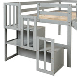 Loft Bed with Staircase, Storage, Slide, Twin size, Full-length Safety Guardrails, No Box Spring Needed, Grey (Old Sku:W504S00005) - Home Elegance USA