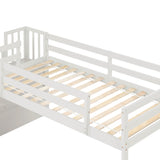 Loft Bed with Staircase, Storage, Slide, Twin size, Full-length Safety Guardrails, No Box Spring Needed, White (Old Sku:W504S00004) - Home Elegance USA