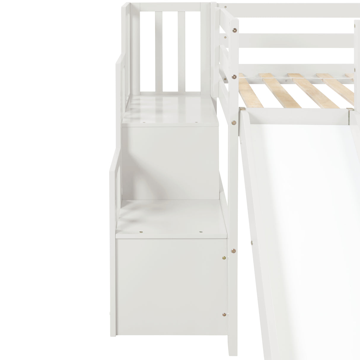 Loft Bed with Staircase, Storage, Slide, Twin size, Full-length Safety Guardrails, No Box Spring Needed, White (Old Sku:W504S00004) - Home Elegance USA