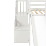 Loft Bed with Staircase, Storage, Slide, Twin size, Full-length Safety Guardrails, No Box Spring Needed, White (Old Sku:W504S00004) - Home Elegance USA