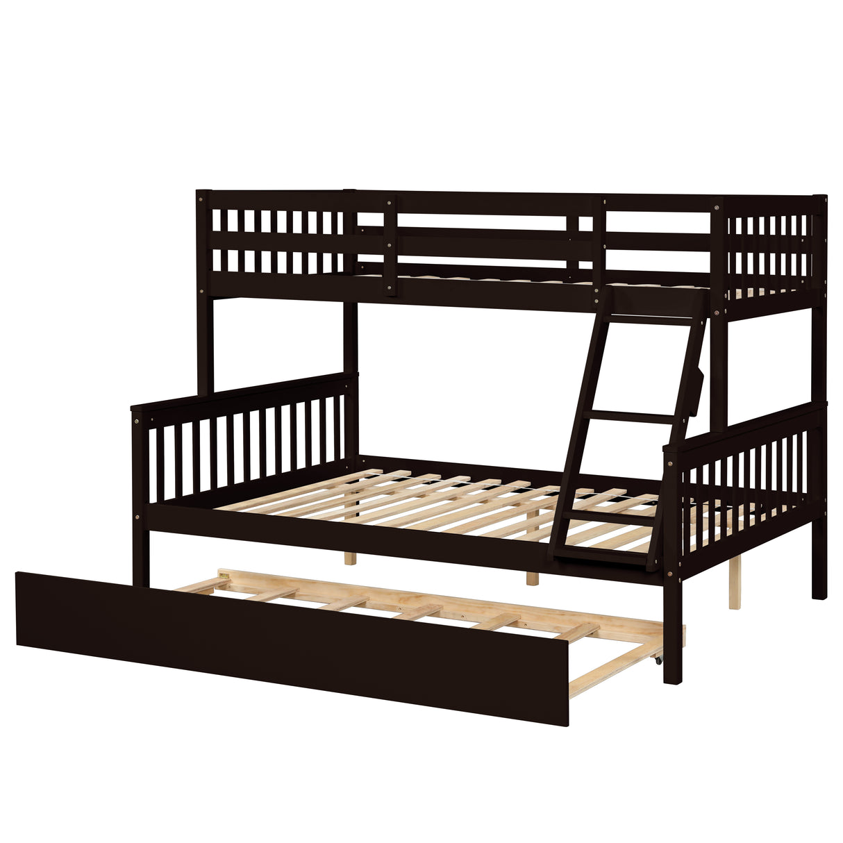 Twin Over Full Bunk Bed with Trundle, Convertible into 2 Beds, the Bunk Bed with Ladder and Safety Rails for Kids, Teens, Adults, Espresso - Home Elegance USA